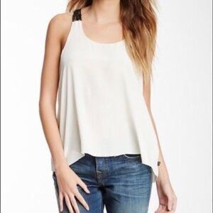 True Religion Ivory Silk Black Lace Trim Swing Tank Top Size XS